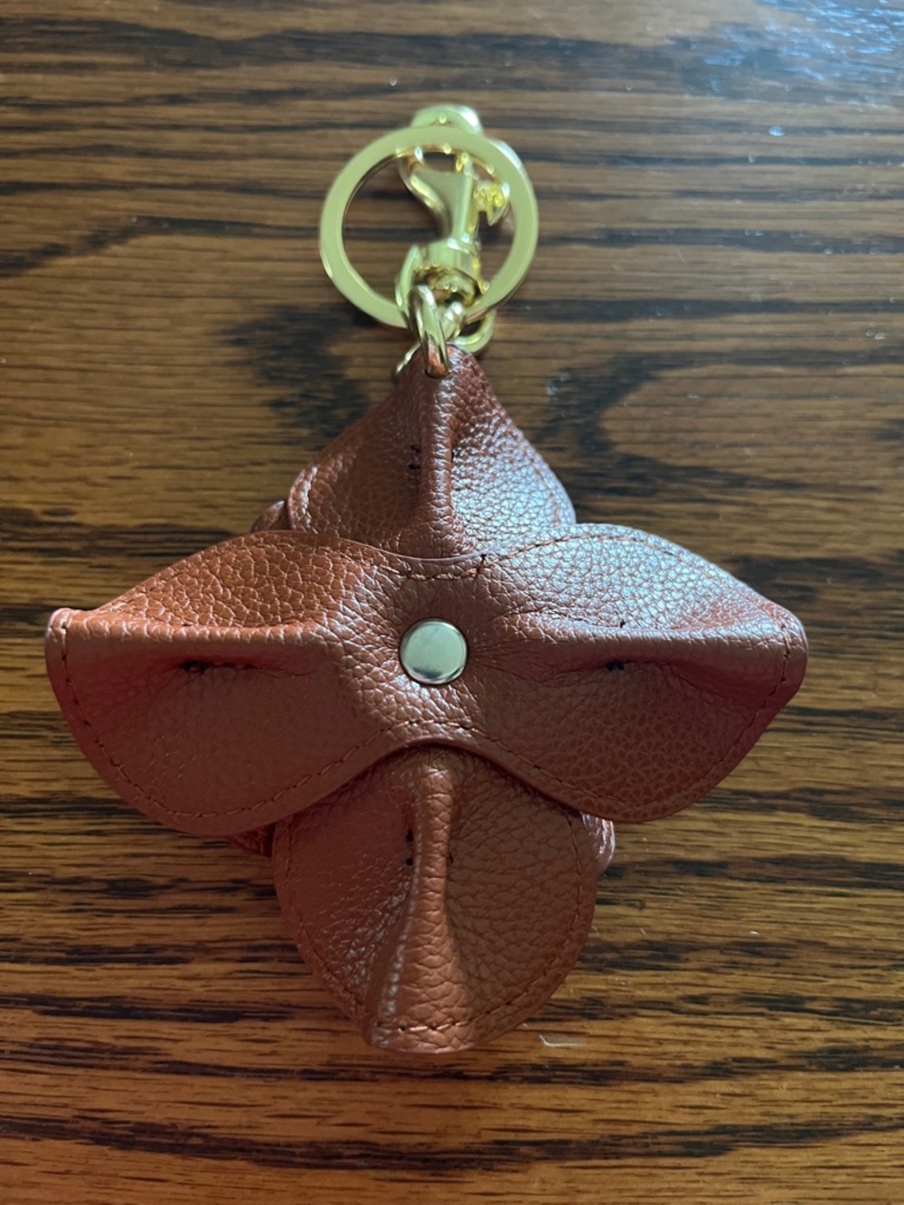 Brown Leather Flower Keychain/Purse Charm with Gold Hardware - Picture 2 of 2